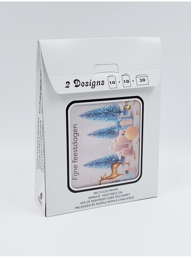 Kerstkaarten tasje 20x kerstboom en hertje (F13120 + F13121)