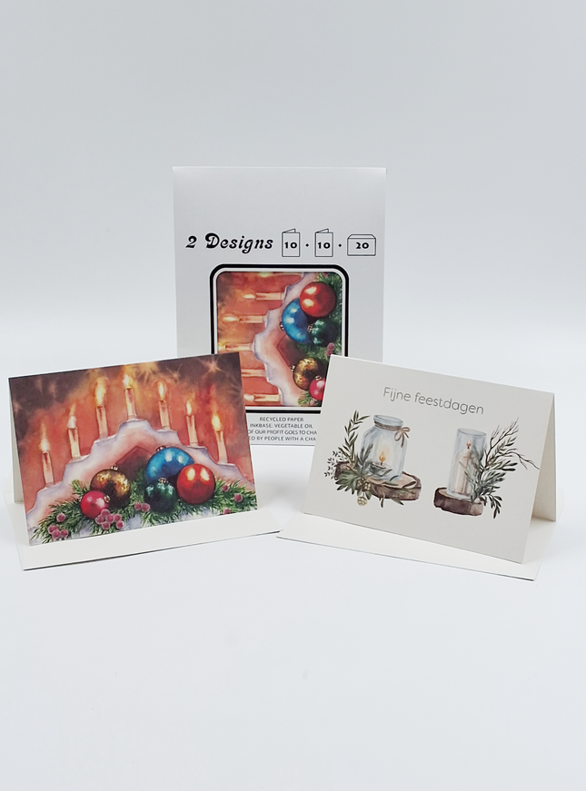 Kerstkaarten tasje 20x kaars 2x (F13122 + F13123)