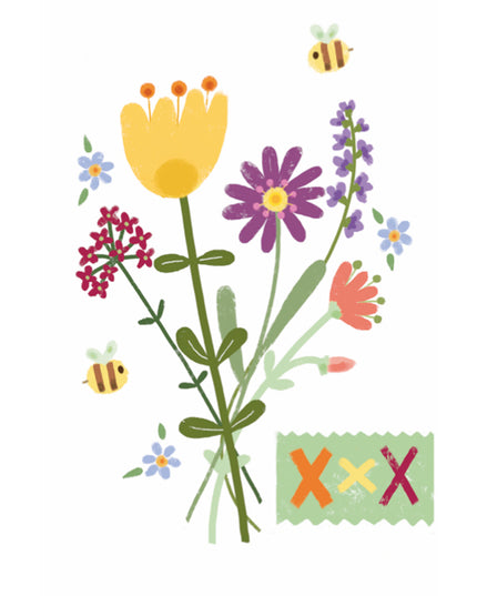 Wenskaart bloemen en bijen