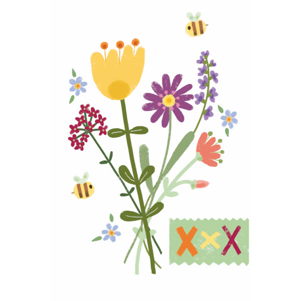 Wenskaart bloemen en bijen