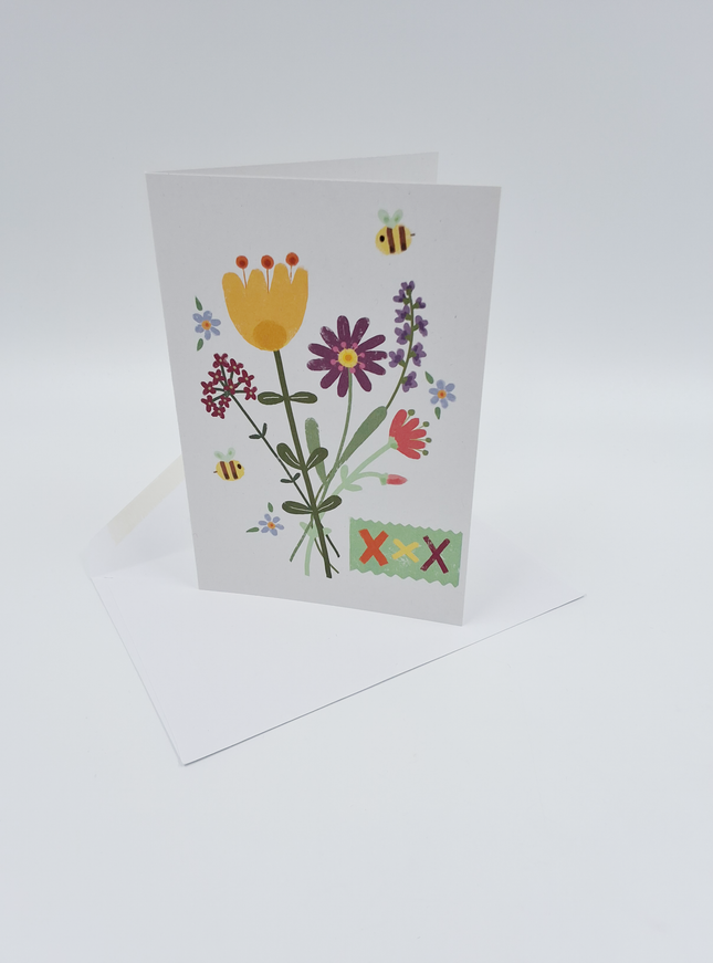 Wenskaart bloemen en bijen