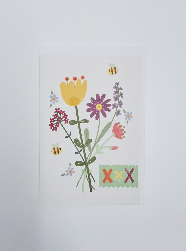 Wenskaart bloemen en bijen