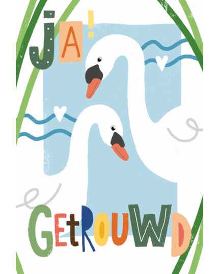 Wenskaart getrouwd zwanen