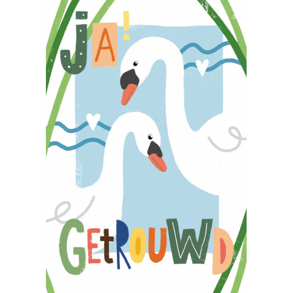 Wenskaart getrouwd zwanen