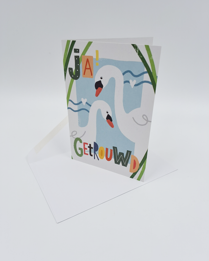 Wenskaart getrouwd zwanen