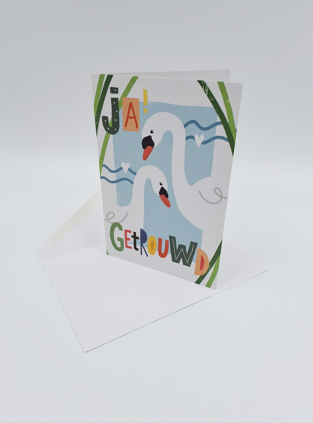 Wenskaart getrouwd zwanen