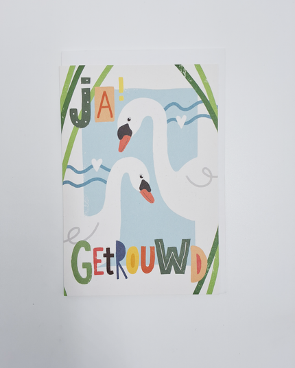 Wenskaart getrouwd zwanen