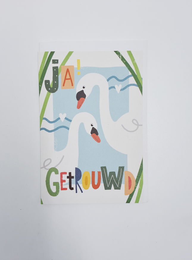 Wenskaart getrouwd zwanen