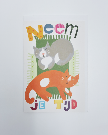 Wenskaart neem je tijd, katten