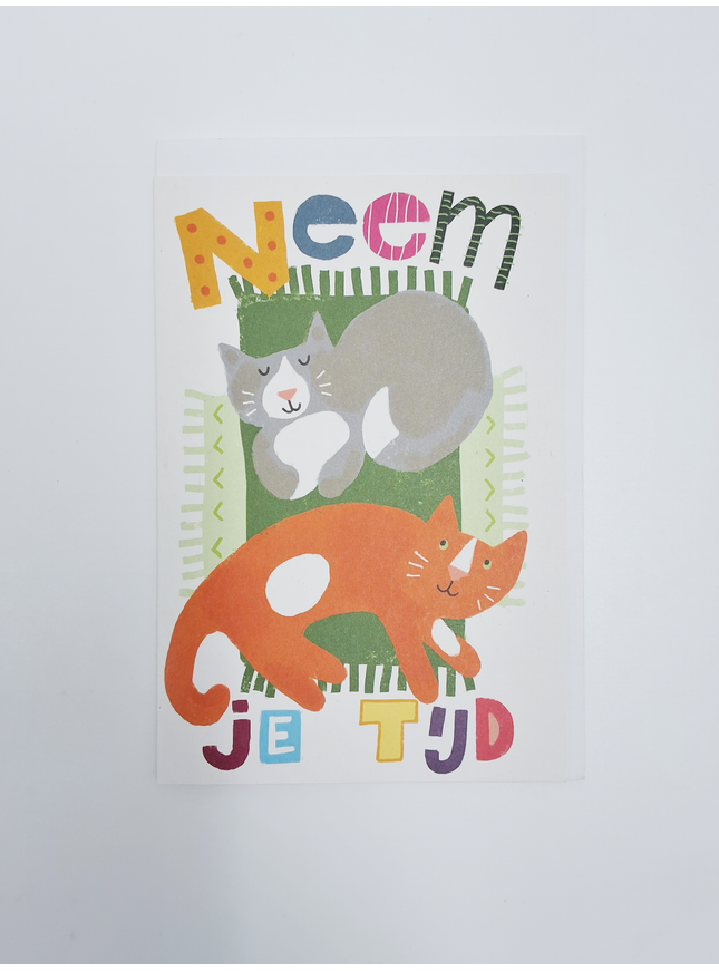 Greeting card take your time, cats