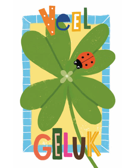 Wenskaart veel geluk klavertje 4