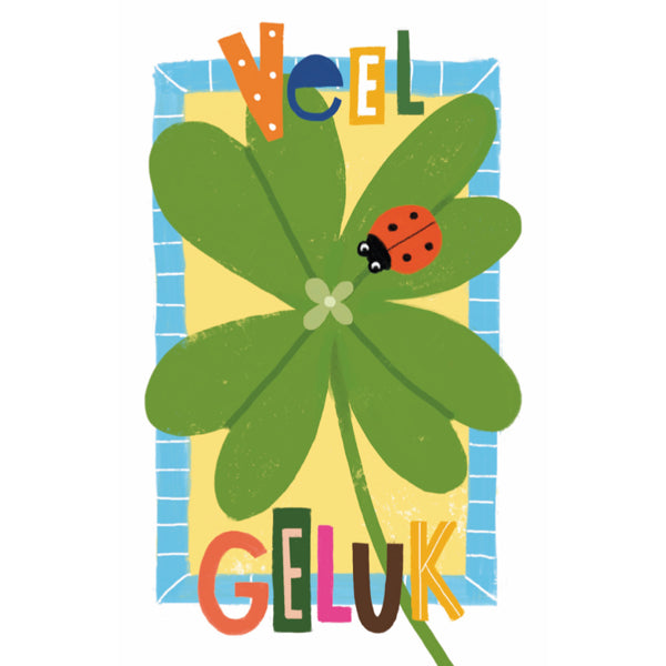 Wenskaart veel geluk klavertje 4