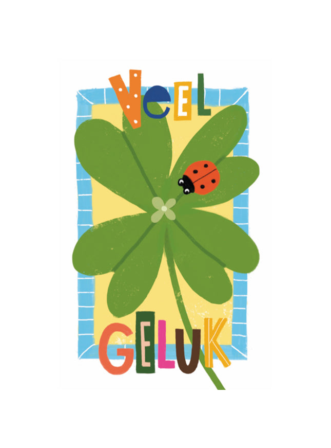 Wenskaart veel geluk klavertje 4
