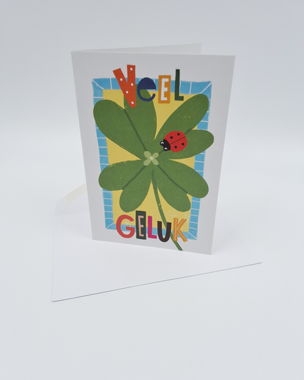 Wenskaart veel geluk klavertje 4