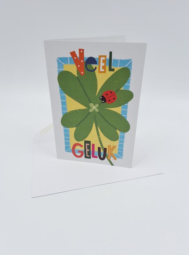 Wenskaart veel geluk klavertje 4