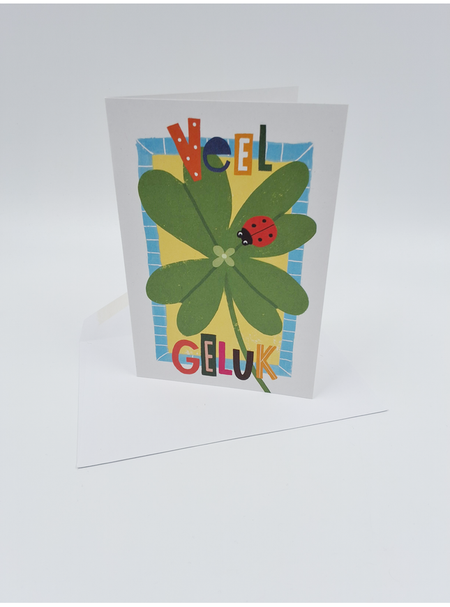 Wenskaart veel geluk klavertje 4