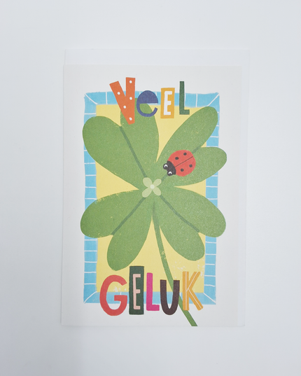 Wenskaart veel geluk klavertje 4