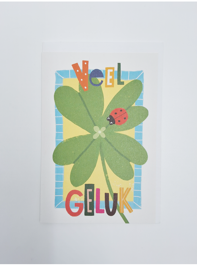 Wenskaart veel geluk klavertje 4