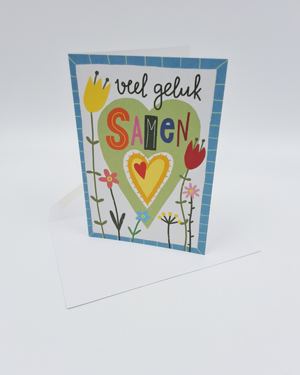 Wenskaart veel geluk samen, bloemen