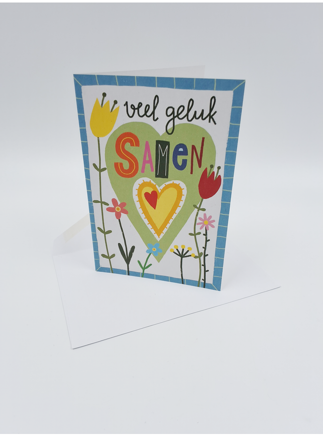Wenskaart veel geluk samen, bloemen