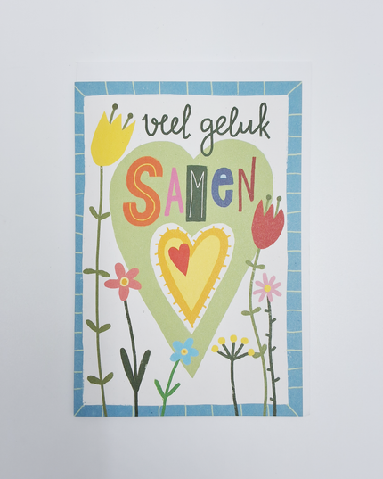 Wenskaart veel geluk samen, bloemen