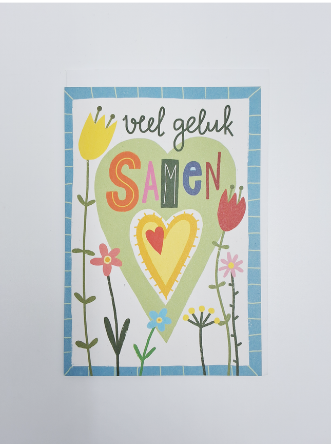 Wenskaart veel geluk samen, bloemen