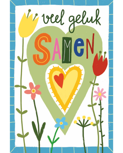 Wenskaart veel geluk samen, bloemen
