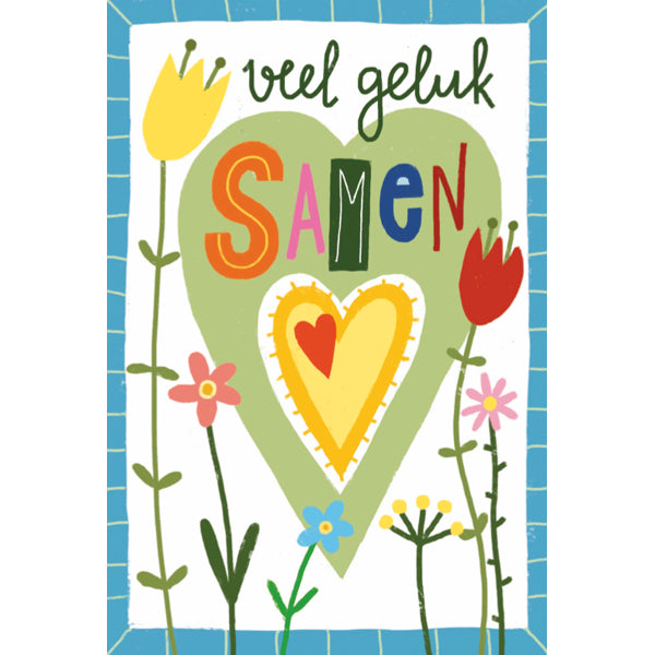 Wenskaart veel geluk samen, bloemen