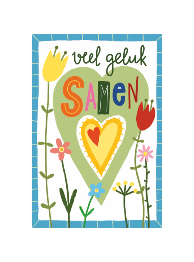 Wenskaart veel geluk samen, bloemen