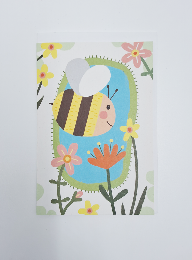 Wenskaart bijen en bloemen