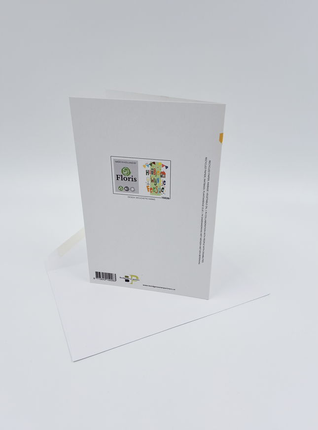 Wenskaart huisje, wijntje, feestje