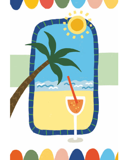 Wenskaart palm strand, cocktail
