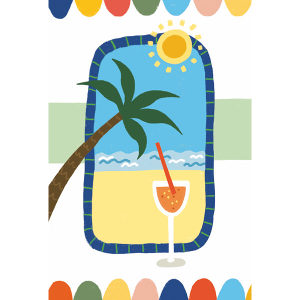 Wenskaart palm strand, cocktail