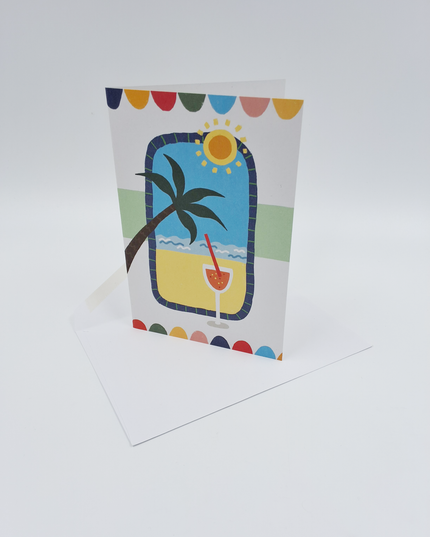 Wenskaart palm strand, cocktail