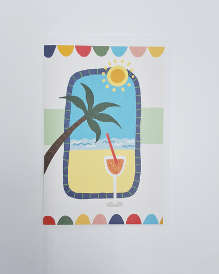 Wenskaart palm strand, cocktail