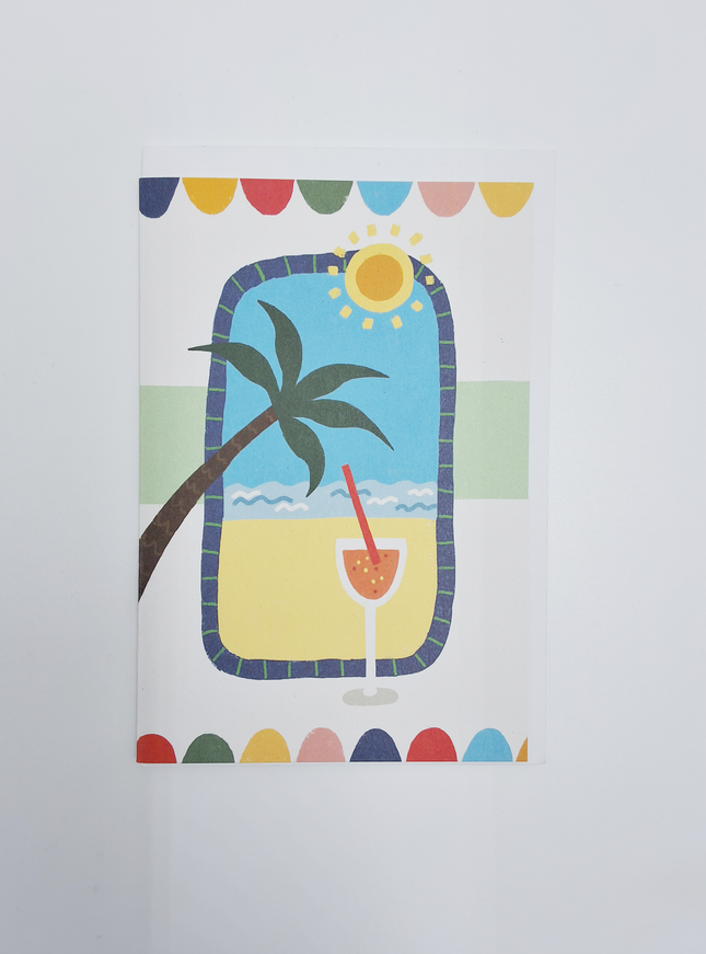 Wenskaart palm strand, cocktail