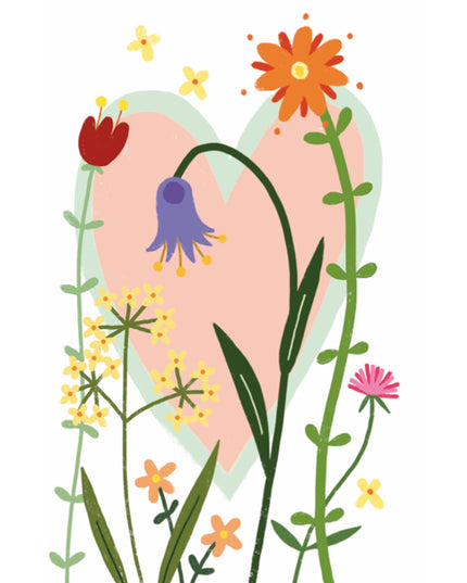 Wenskaart bloem met hart...