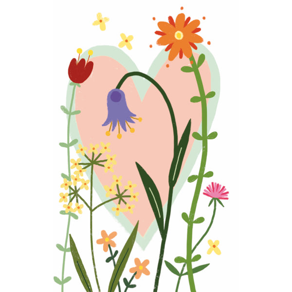 Wenskaart bloem met hart...