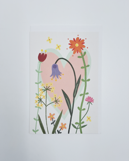 Wenskaart bloem met hart...