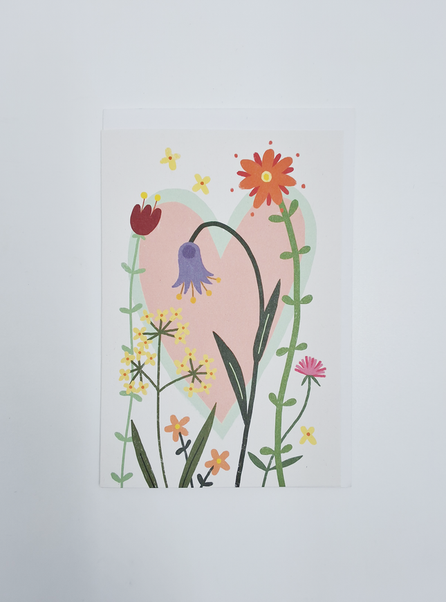 Wenskaart bloem met hart...