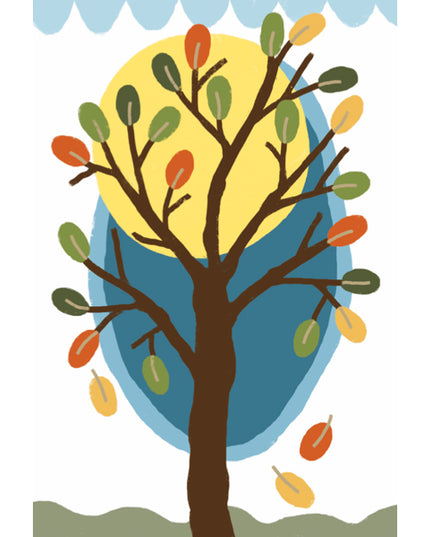 Wenskaart maan, boom, bladeren