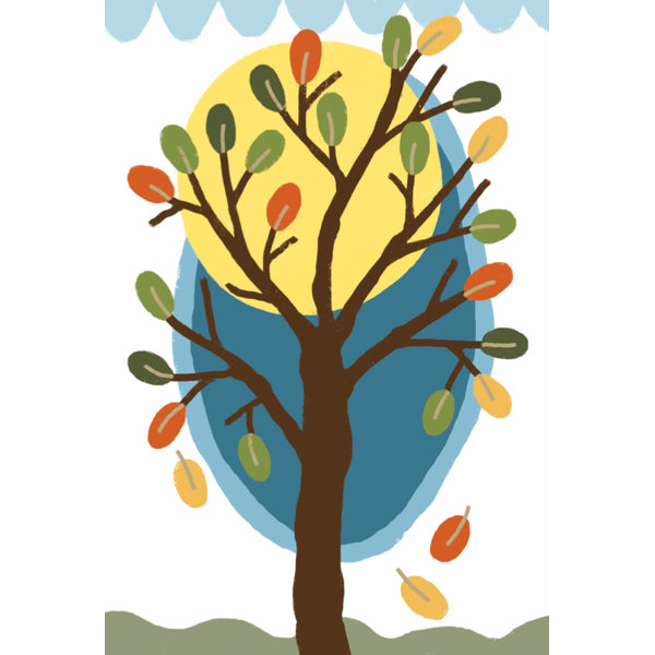 Wenskaart maan, boom, bladeren