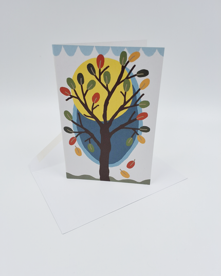 Wenskaart maan, boom, bladeren