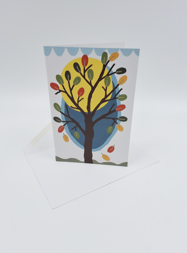 Wenskaart maan, boom, bladeren