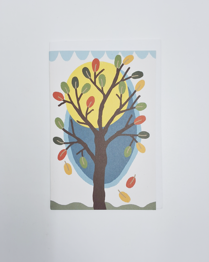 Wenskaart maan, boom, bladeren