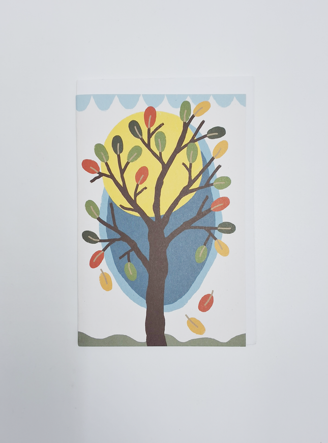 Wenskaart maan, boom, bladeren