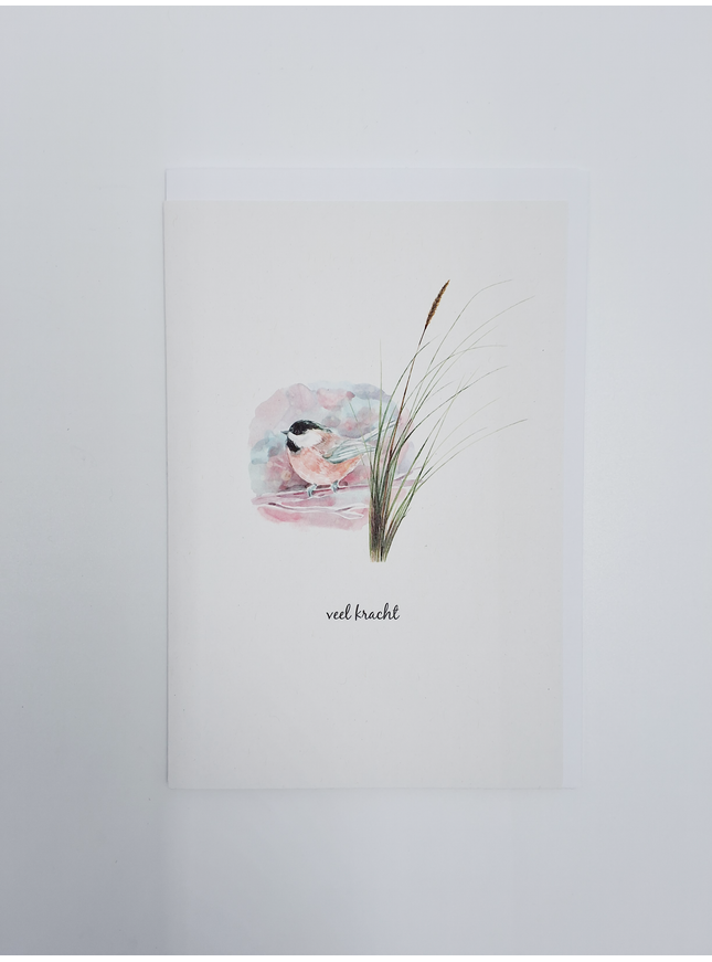 wenskaart vogel, veel kracht