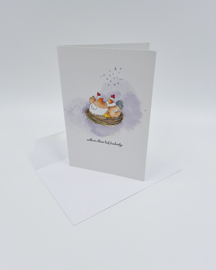 Wenskaart kippen, welkom klein lief kuikentje