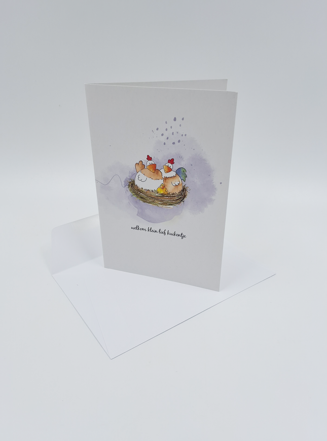 Wenskaart kippen, welkom klein lief kuikentje