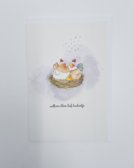 Wenskaart kippen, welkom klein lief kuikentje